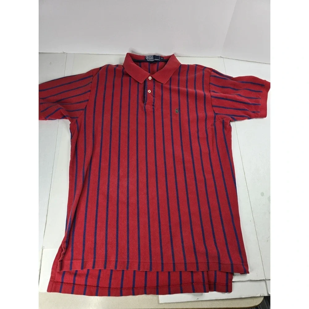 Polo Ralph Lauren Shirt Extra Large XL Mens Blue Red Stripe Green Pony Rugby Vtg